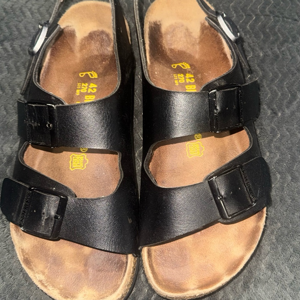 Birkenstock Milano Birko-Flor Black Strapy Slingback Sandal Size 42